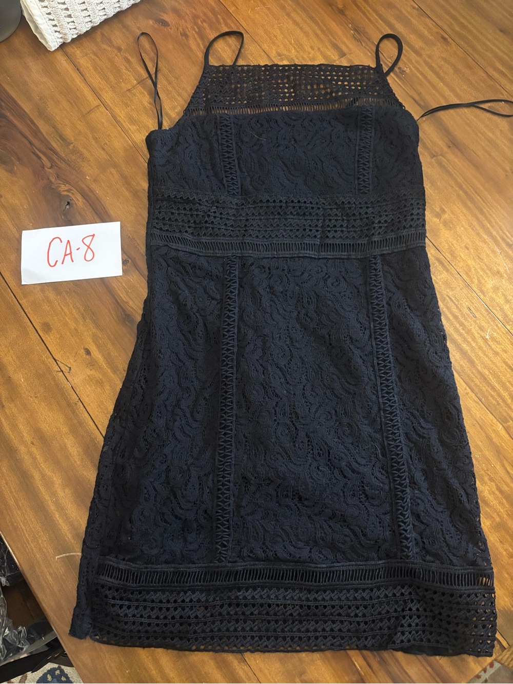Black Swan Black Lace Mini Dress with Crochet Trim